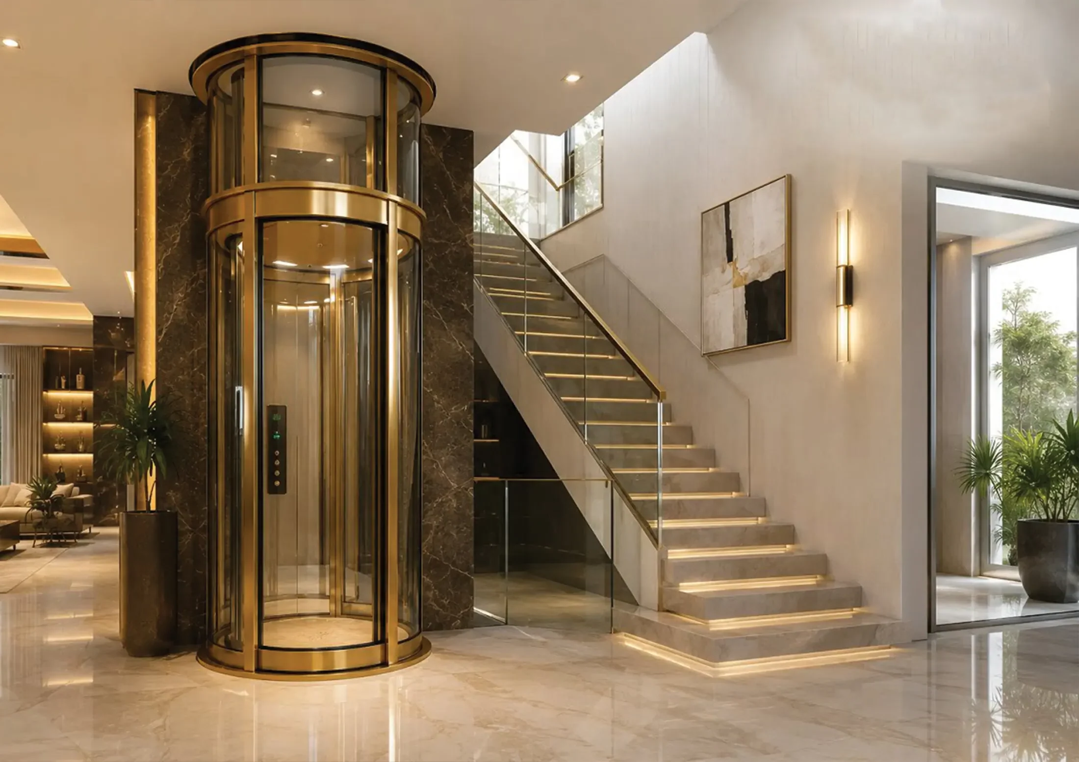 HydroPack panoramic elevator in a modern architectural setting